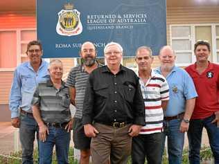 DIGGERS: Returned servicemen and members of the Roma RSL sub-branch (from left) Greg Rickert, Robert Menz (past president), Shayne O'Neil, Brett Conroy (deputy president), Brian Grant, Ken Clarson and Lionel Young. Picture: Ellen Ransley