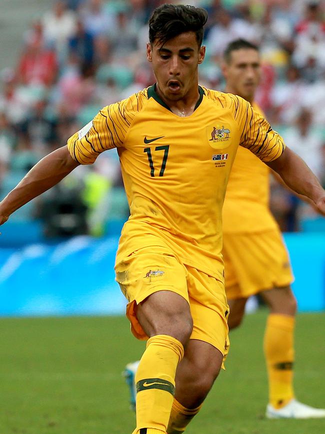 Daniel Arzani in action for the Socceroos at the 2018 World Cup. Picture: Toby Zerna