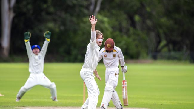 Jacob Kumaru from Marist in the AIC cricket game between Padua College and Marist Ashgrove at Banyo, Saturday, March 14, 2020 (AAP Image/Richard Walker)