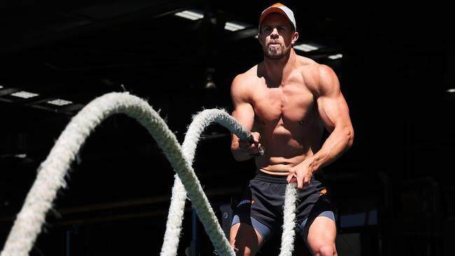 Deledio on the ropes at GWS training. Picture. Phil Hillyard