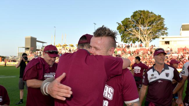 Luke Page of the Bears celebrates victory after the Intrust Super Cup Grand Final. (Photo by Bradley Kanaris/Getty Images)