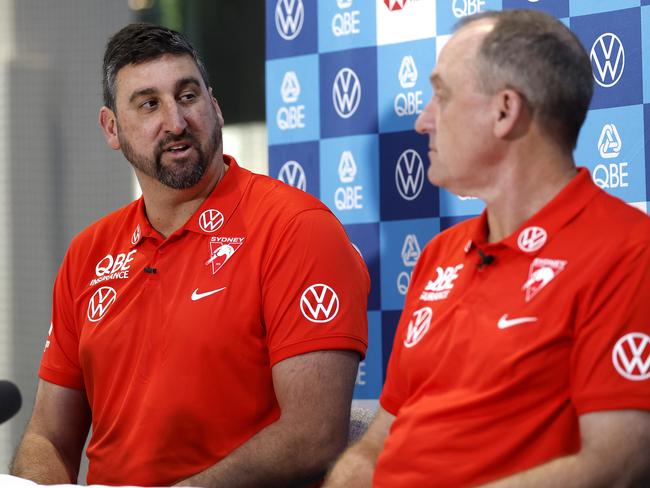 John Longmire felt comfortable stepping down as coach of the Swans because he knew the playing group would be in safe hands under Cox. Picture: Phil Hillyard