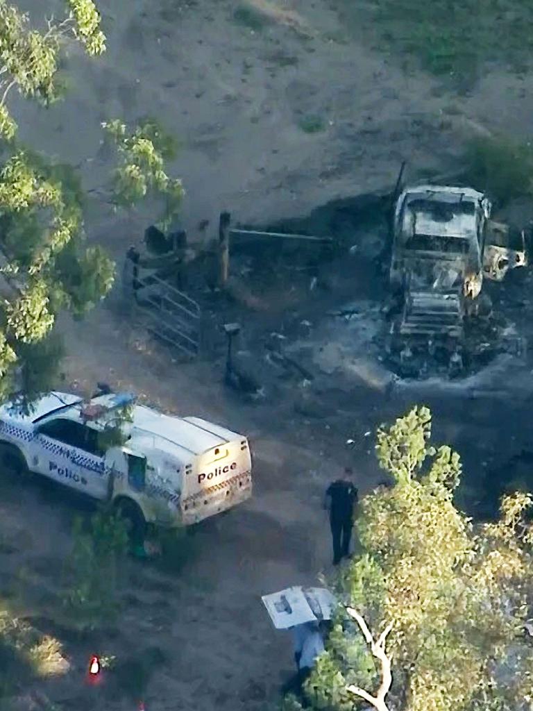 An aerial view of the scene at the property in Wieambilla. Picture: Nine