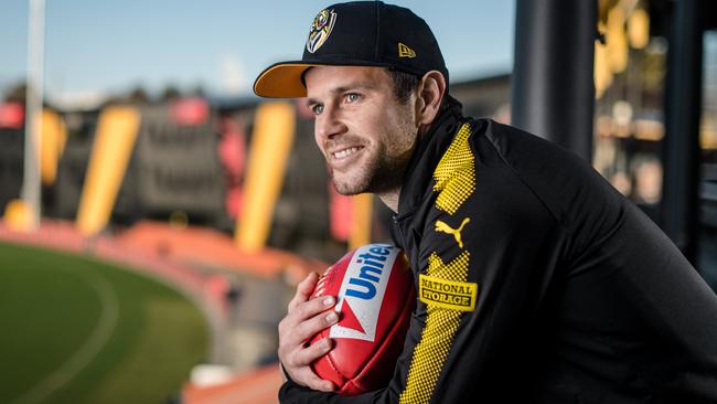 Trent Cotchin knows the juggle of work and fatherhood just like any other dad. Picture: Eugene Hyland