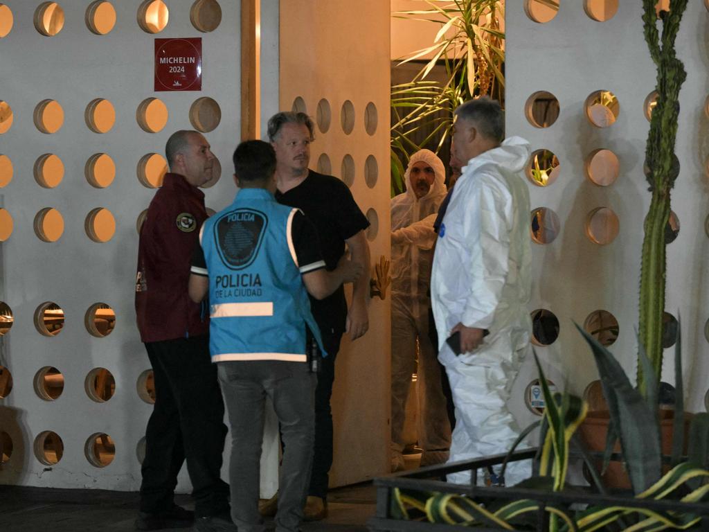 Forensic workers and police officers work at the hotel where British singer Liam Payne died. Picture: AFP