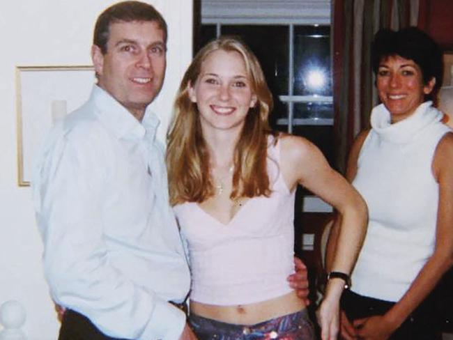Left to right: Prince Andrew, Virginia Giuffre, and Ghislaine Maxwell posing for a photo. Picture: AFP