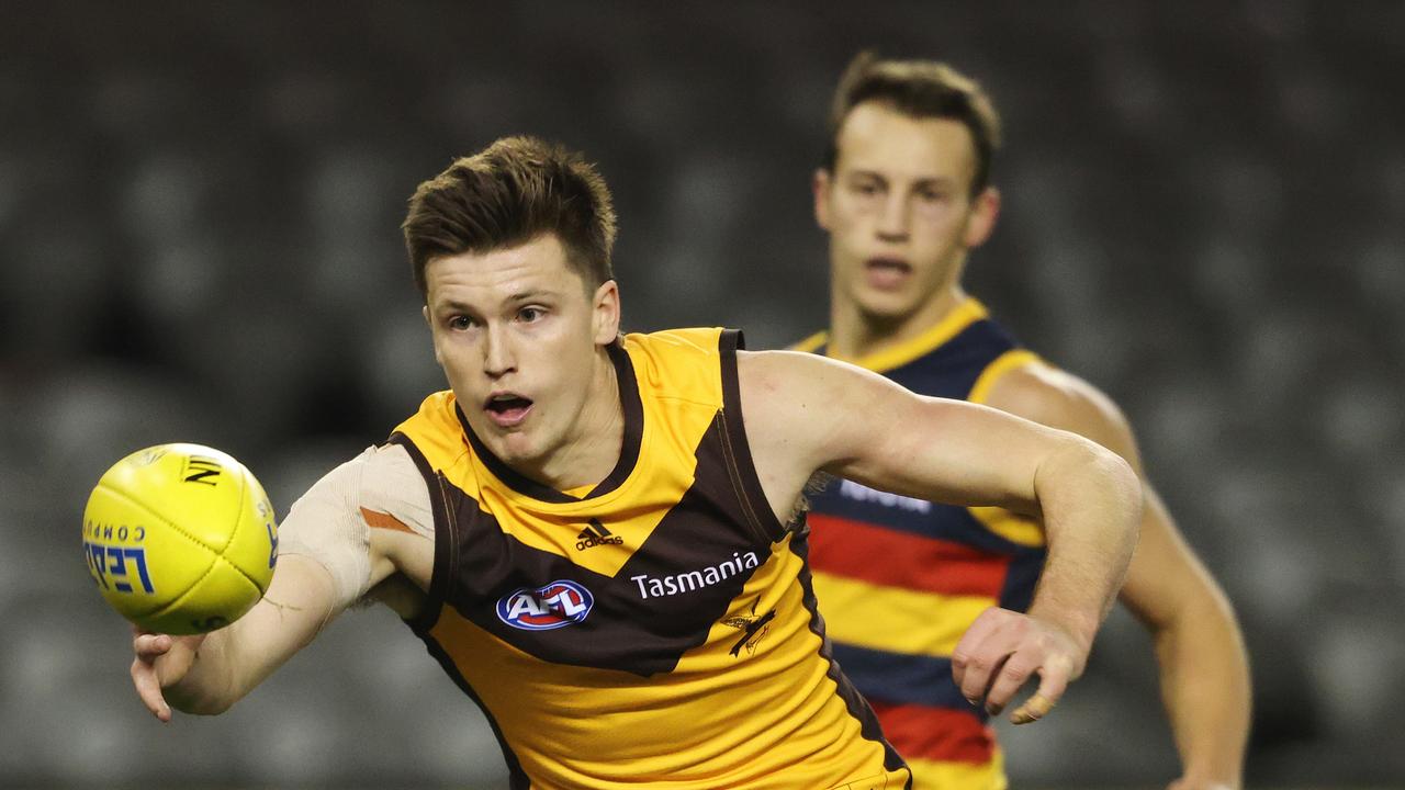 Mitch Lewis did not play until Round 18 after suffering a concussion from a boxing drill. Picture: Jonathan DiMaggio/AFL Photos/via Getty Images