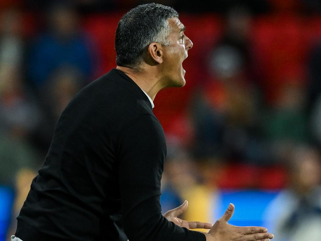 John Aloisi pleads with the referees. Picture: Mark Brake/Getty Images