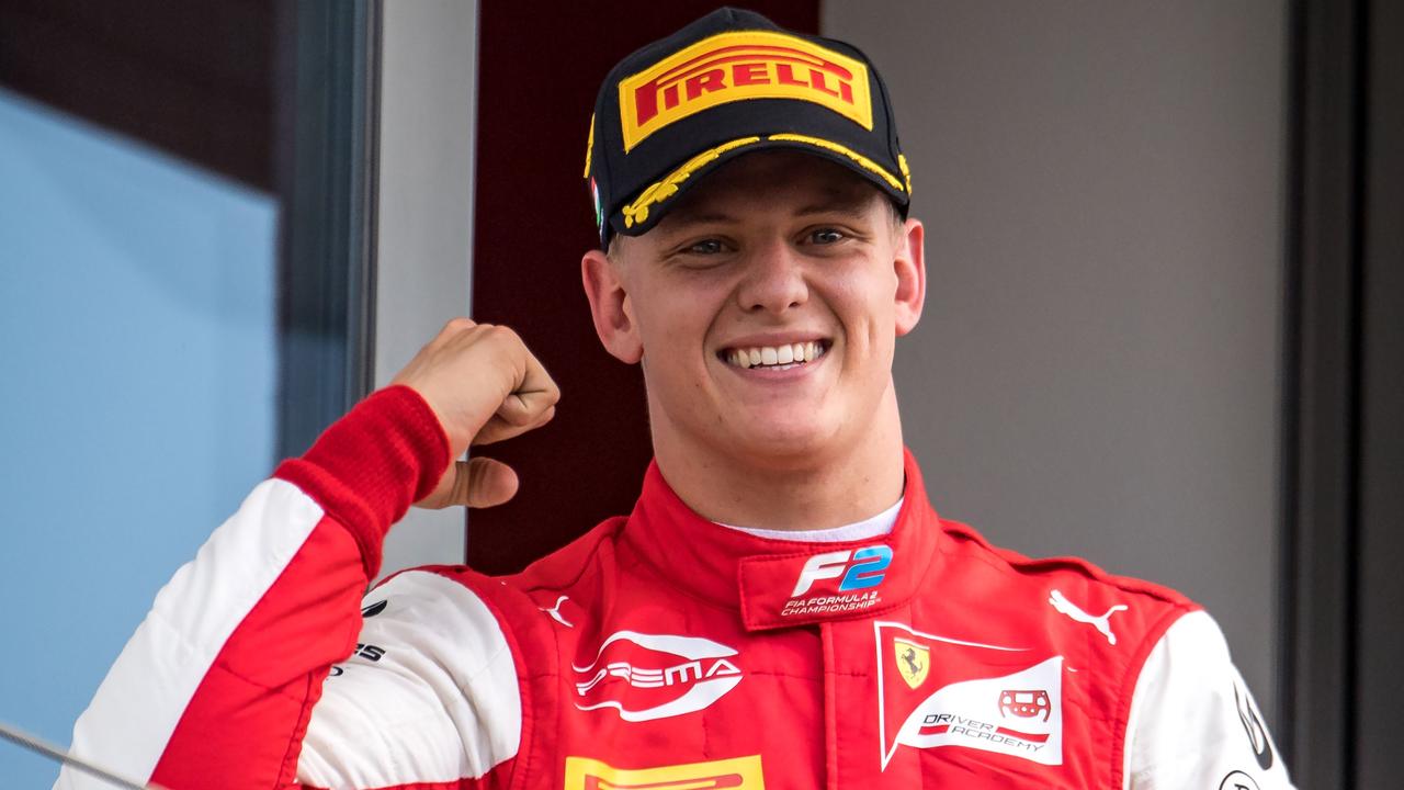 Schumacher celebrates after winning at the Hungaroring.