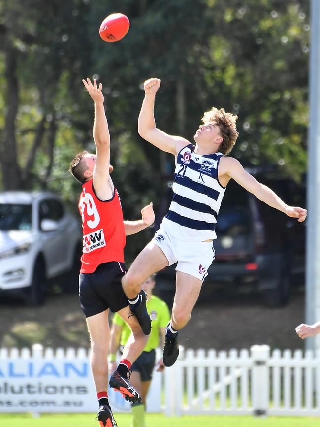 Redland-Victoria Point player Sam Catlow-Elliott in the ruck earlier in the season. Picture, John Gass