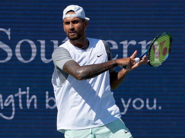 Nick Kyrgios lasted less than an hour against Taylor Fritz of the United States. Picture: Dylan Buell/Getty Images