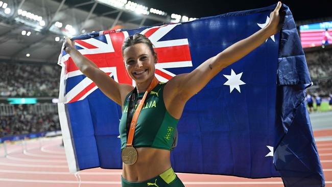 A proud Kennedy after her achievement. Picture: Andrej Isakovic / AFP