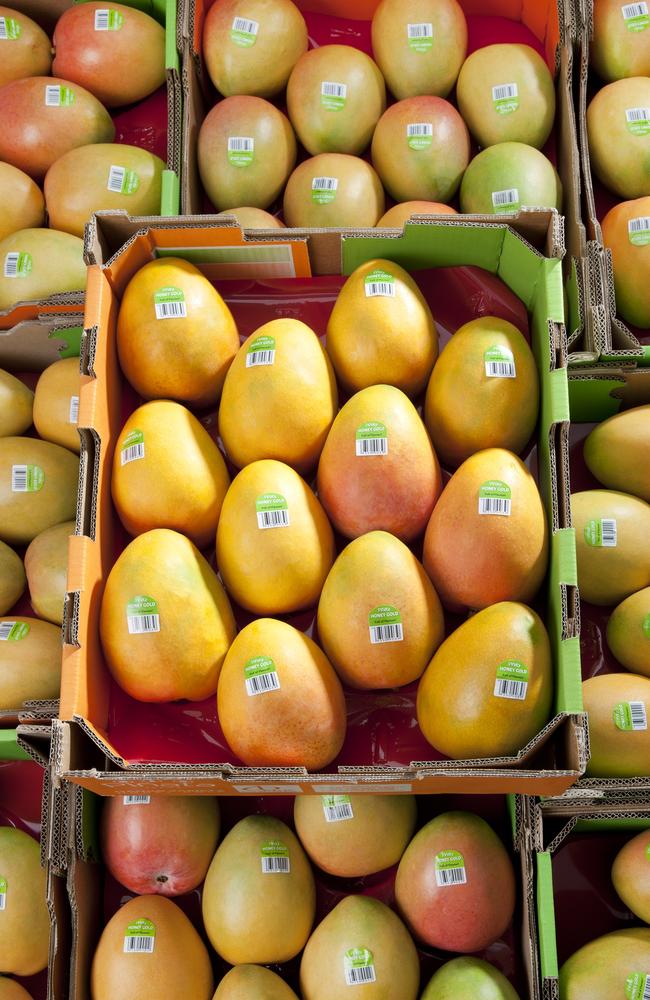 A tray of Pinata Farms' honey gold mangoes.