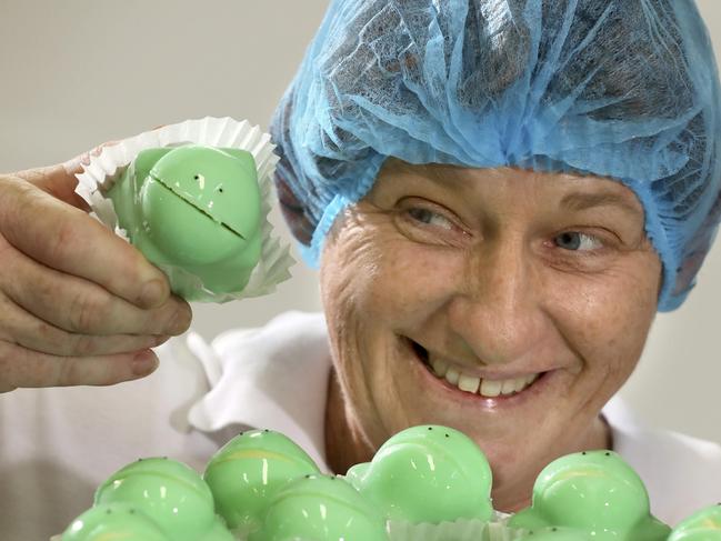 Sharon Lithgow has been working for Balfours for 34 years, and she is one of the staff responsible for putting the smiles on the iconic Balfours Frog Cakes, which have been made since 1922 and are now heritage listed. 15 April 2019. Picture Dean Martin