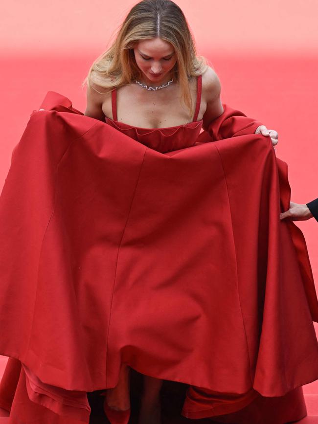 Jennifer Lawrence arrives for the screening of the film Bread and Roses during the 76th edition of the Cannes Film Festival. Picture: Antonin Thuillier/AFP