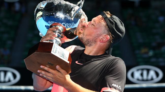 Dylan Alcott with the Australian Open trophy. Picture: Getty Images