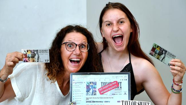 Jo-Anne Lashbrook and her 16-year-old daughter Lucy with the tickets they got through the Facebook group. Thursday February 15, 2024. Picture, John Gass