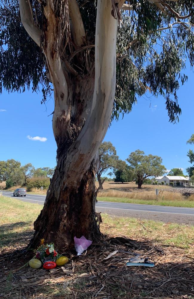 Tributes left for 18yo Flynn man Jaiken Bell along Yass Valley Way, Yass. Picture: Sam Turner