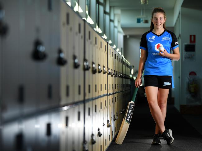 Talented fast bowler Darcie Brown, 16, juggles her studies at Henley High School with her cricket career. Picture: TOM HUNTLEY