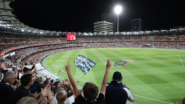 BRISBANE, AUSTRALIA - OCTOBER 17: A general view during the AFL 2nd Preliminary Final match between the Brisbane Lions and the Geelong Cats at The Gabba on October 17, 2020 in Brisbane, Australia. (Photo by Jono Searle/AFL Photos/via Getty Images)