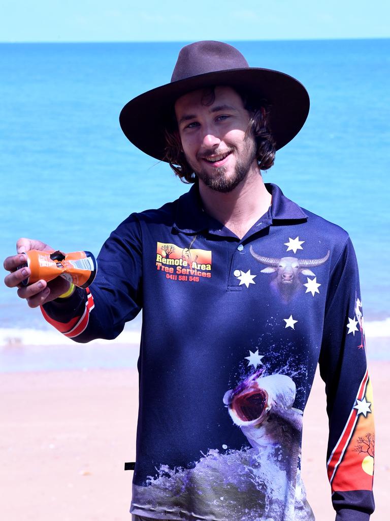 Jayden Haycraft’s beer was chomped on by a croc at Cahill Crossings.