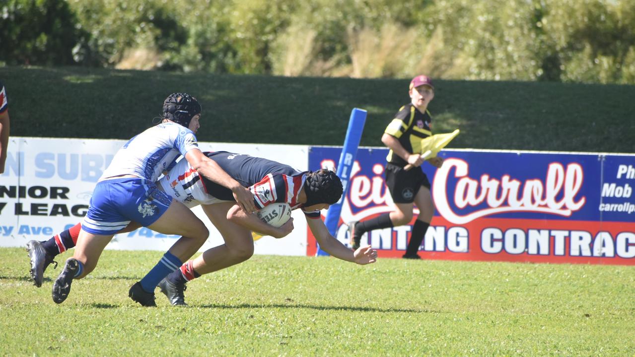 Kai Simon scores a try St Patrick's College against Ignatius Park in the Aaron Payne Cup in Mackay, 20 July 2021. Picture: Matthew Forrest