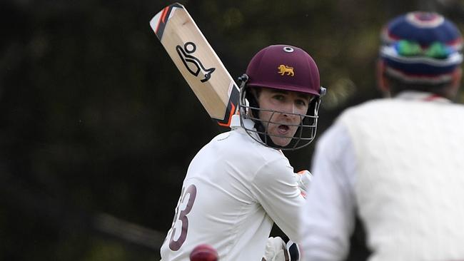 Jack Rudd flashes a shot through gully. Picture: Andy Brownbill