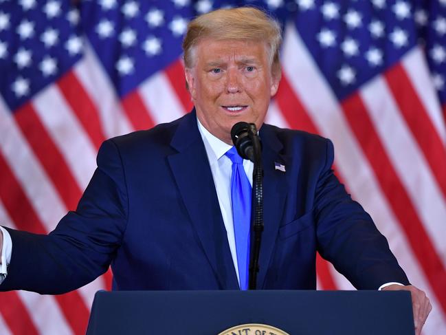 Donald Trump claims victory in the East Room of the White House. Picture: AFP