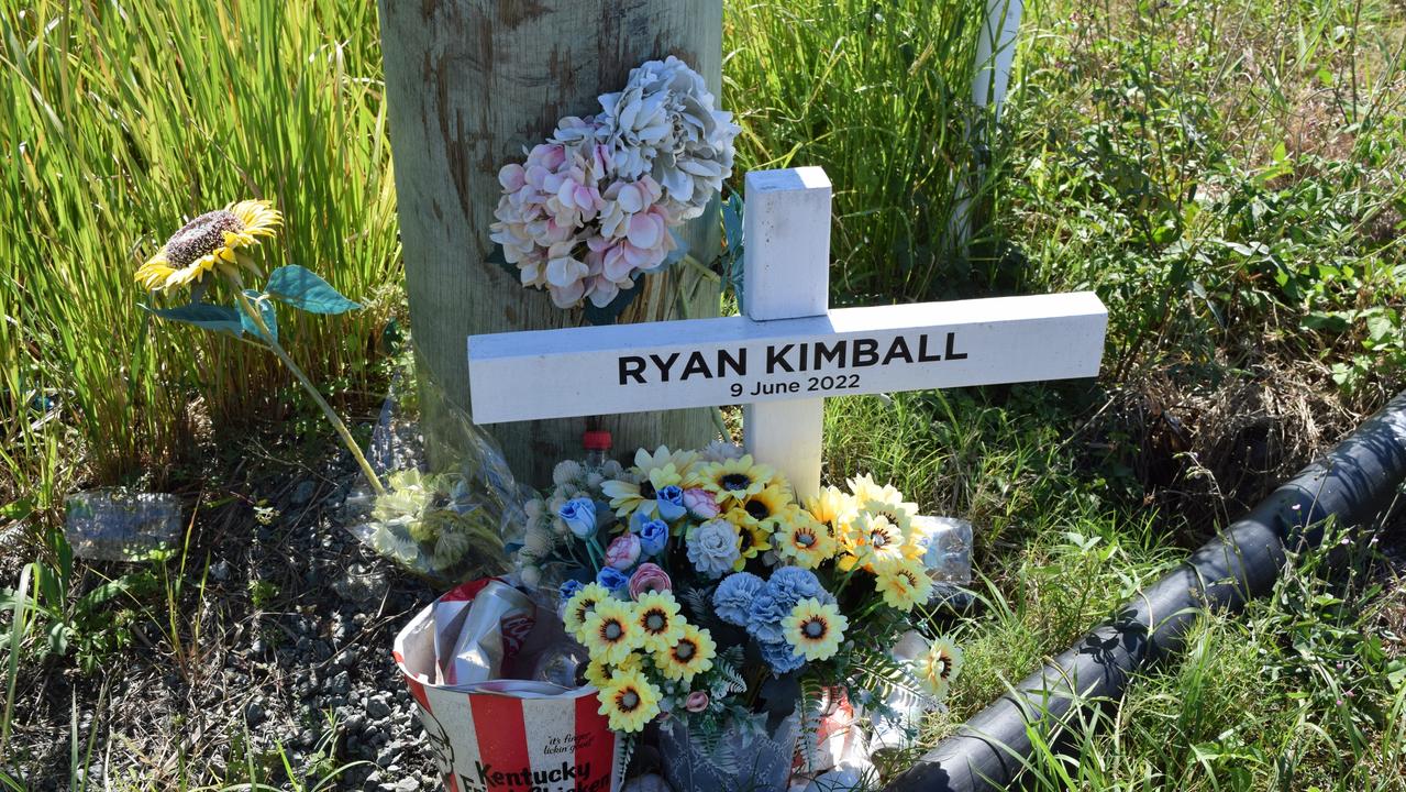 A roadside memorial to Ryan Kimball.