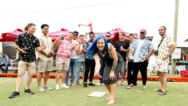 Shaelise Greenoff as a roll at Newstead’s Booroodabin Bowls Club. IMAGE: AAP/Richard Waugh