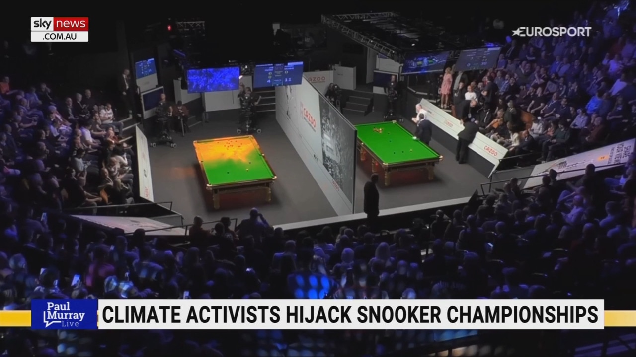 World of snookers unpredictable moment Climate activists hijack snooker championship Sky News Australia