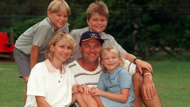 Wally Lewis with wife Jacqui and children Lincoln, Mitchell and Jamie Lee in 1998.