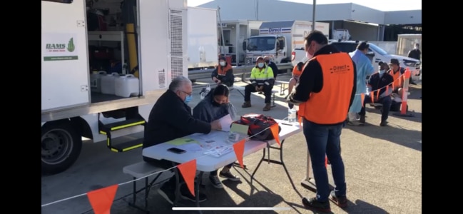 Direct Freight Express in Warwick Farm has set up a mobile testing clinic at its worksite. Picture: Supplied