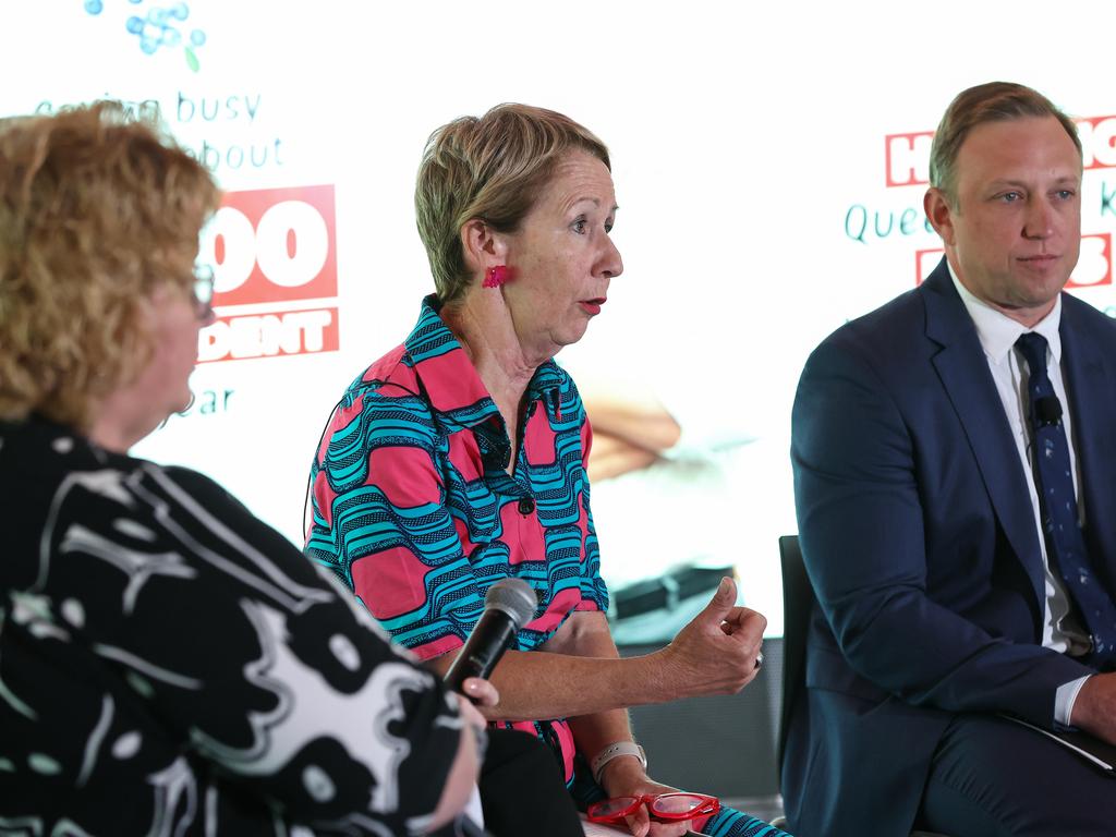 Premier Steven Miles holds a panel talk about School Lunches at QUT in Brisbane. Panellists include Di Farmer, Professor Danieele Gallegos, Fiona Maxwell, Justine Cain and Karyn Walsh. Picture: Adam Head