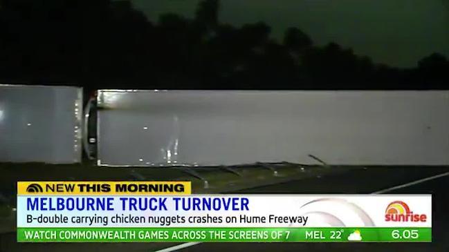 7 News: A truck carrying chicken nuggets has crashed in Melbourne