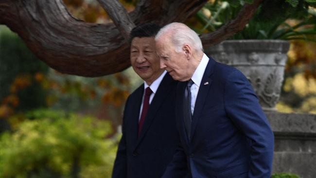 US President Joe Biden walks with Chinese President Xi Jinping during the Asia-Pacific Economic Cooperation (APEC) Leaders' week in Woodside, California. Picture: AFP