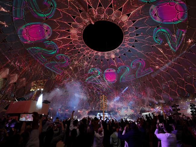 Fireworks erupting at the Expo 2020, in the Gulf emirate of Dubai as part of the New Year's festivities. Picture: AFP