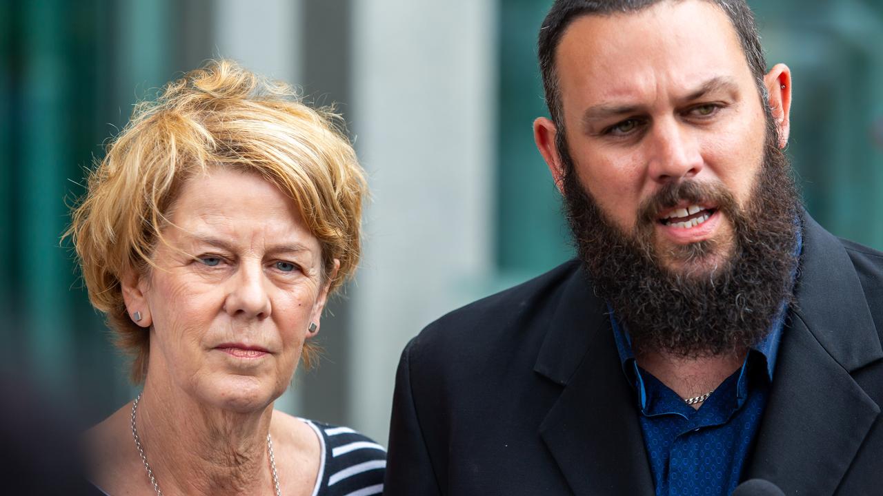 Barbara Spriggs and her son Clive Spriggs speak to media after giving evidence at the Royal Commission into Aged Care in 2019. Picture: AAP / James Elsby