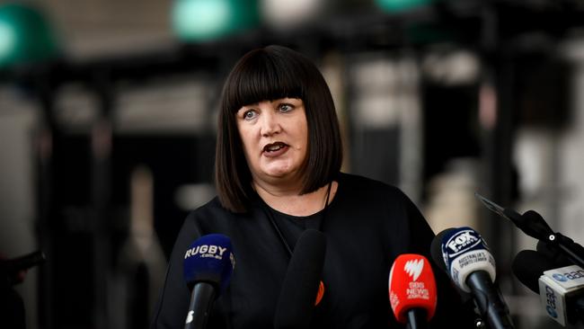 Rugby Australia boss Raelene Castle speaks to the media on Wednesday. Picture: AAP Image/Bianca De Marchi