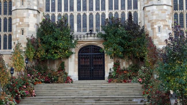 Flowers outside the West Door of St George's chapel. Picture: Steve Parsons — WPA Pool/Getty Images