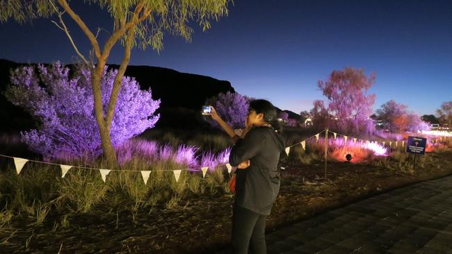 The MacDonnell Ranges were illuminated in a unique light show on Saturday night.