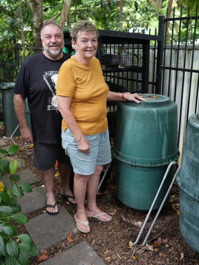 Bradley Smith and Jan McLucas use the tumbler method of composting. Picture: Nuno Avendano