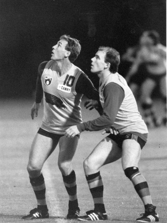 Clayton Lamb and Andrew Jarman at Crows training in 1991. Picture: Ray Titus