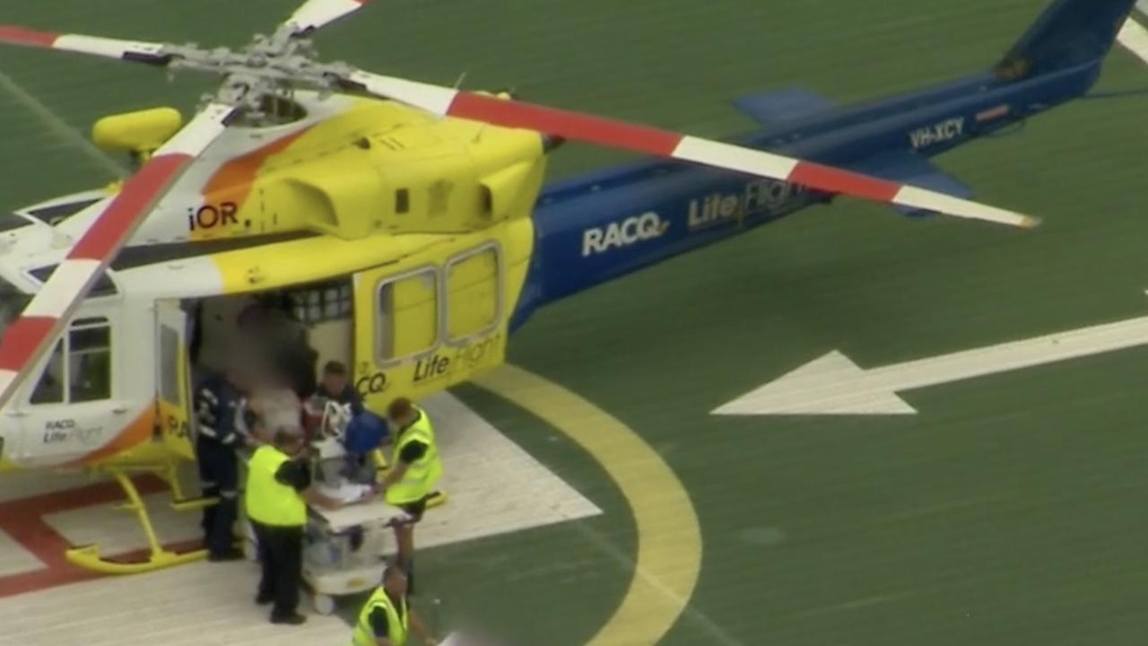 The injured from the Teewah crash were flown to Sunshine Coast University Hospital. Photo: Nine News