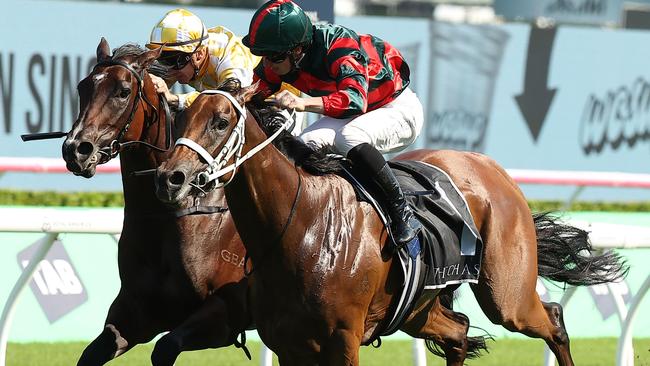 SYDNEY, AUSTRALIA - MARCH 01: James McDonald riding Lady Shenandoah win Race 7 The Chase Surround Stakes during Sydney Racing at Royal Randwick Racecourse on March 01, 2025 in Sydney, Australia. (Photo by Jeremy Ng/Getty Images)