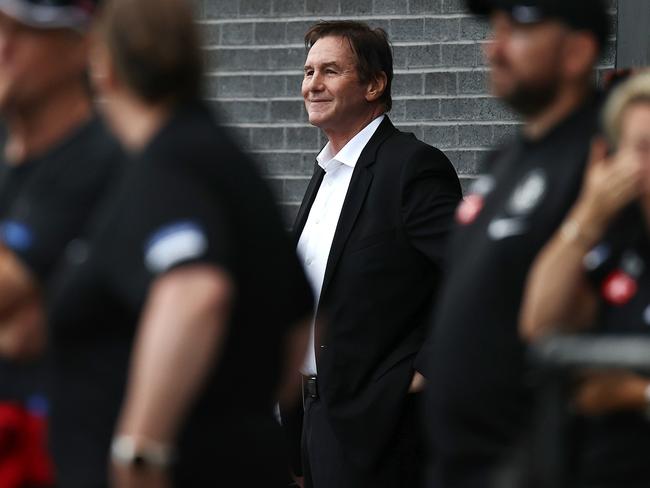 MELBOURNE . 17/02/2023.  AFL . Collingwood intra club practise match at Olympic Park.  President Jeff Browne watches on  . Pic: Michael Klein