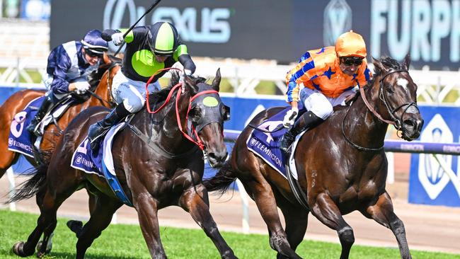 Private Eye (left) ran a close second to Imperatriz in the Group 1 Lightning Stakes in February. Picture: Vince Caligiuri/Getty Images