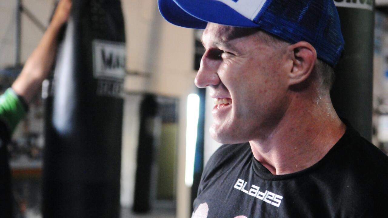 Paul Gallen resting after a late training session at Smyth's Gym in Toowoomba. Ahead of the fight on Friday night. Pic David Martinelli 27-01-2016