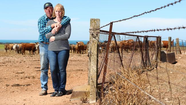 Yorke Peninsula farmers Brenton and Sue Davey, whose property is within the mining lease of Rex Minerals. Picture: Tait Schmaal