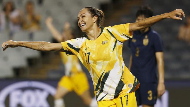 Kyah Simon bagged a brace. Photo: AP Photo/Steve Christo